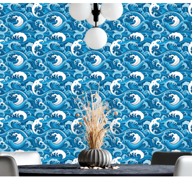 Papel pared de paisaje Ondas de estilo japonés - TenVinilo