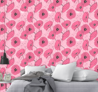 Papel pared flores de amapolas rosas - TenVinilo