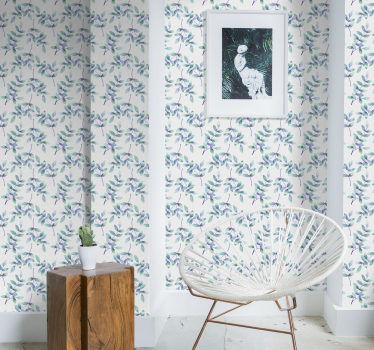 Papel pared flores en ramas claras azules - TenVinilo