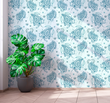 Papel pared flores paisley azules - TenVinilo
