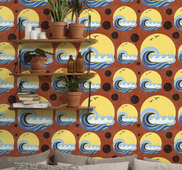 Papel pared geométrico oleaje soleado - TenVinilo