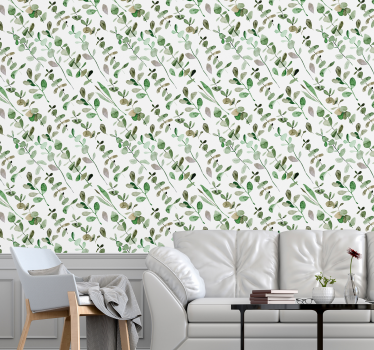 Papel pared hojas ramas verdes finas - TenVinilo