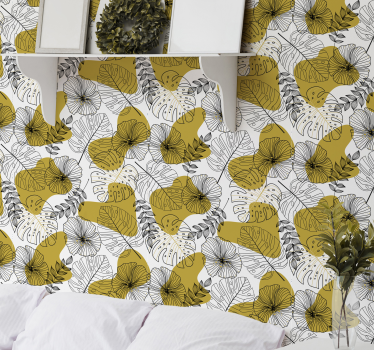 Papel pared hojas tropicales doradas - TenVinilo