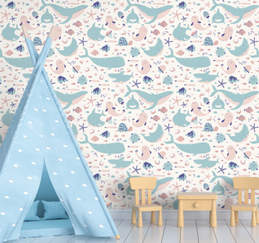 Papel pared infantil ballenas tonos pastel - TenVinilo