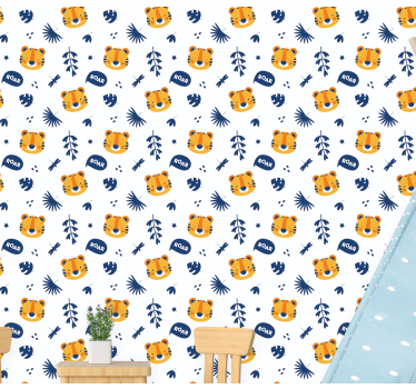 Papel pared infantil Cabeza de cachorro de tigre y patrón de libé - TenVinilo