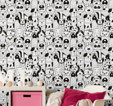 Papel pintado bebé perros blancos y negros - TenVinilo