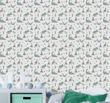 papel pared infantil Dinosaurios y volcanes - TenVinilo