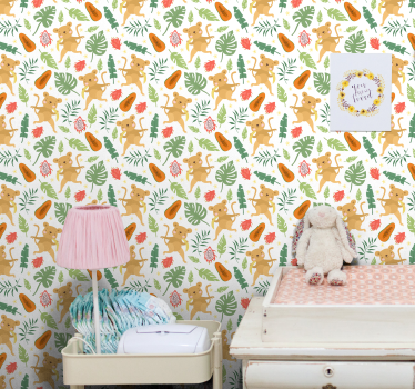Papel pared infantil mono tropical en ramas - TenVinilo
