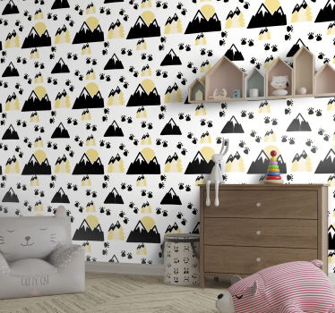 Papel pared  infantil montañas y huellas  - TenVinilo