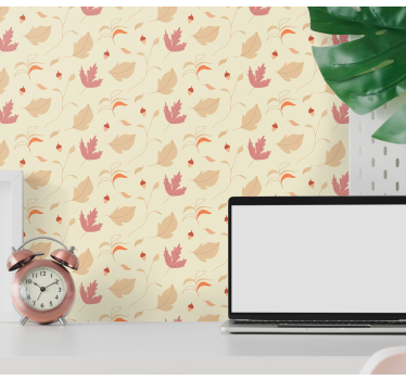 Papel pintado oficina hojas de otoño beige - TenVinilo