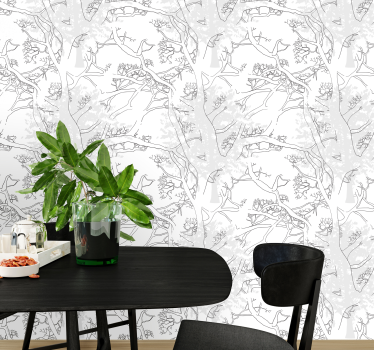 Papel pared naturaleza ramas árboles grises - TenVinilo
