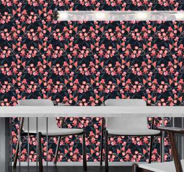 Papel pared negro de flores rosa - TenVinilo