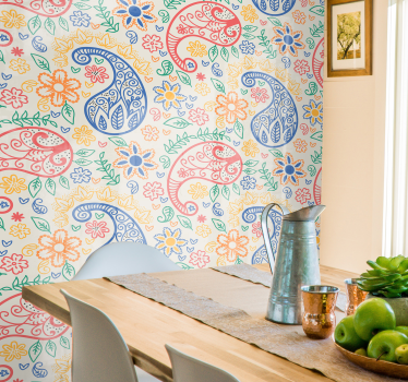 Papel pared ornamental paisley colorido - TenVinilo