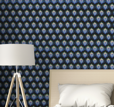 Papel pared pájaros patrón pavo real - TenVinilo