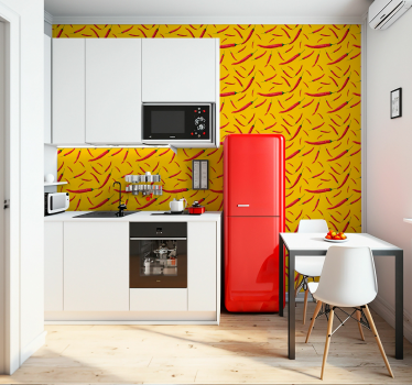 Papel pintado cocina amarillo patrón pimientos - TenVinilo