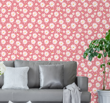 Papel pared rosa de flores margaritas  - TenVinilo
