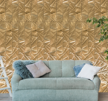 Papel mural dormitorio efecto 3D dorado - TenVinilo