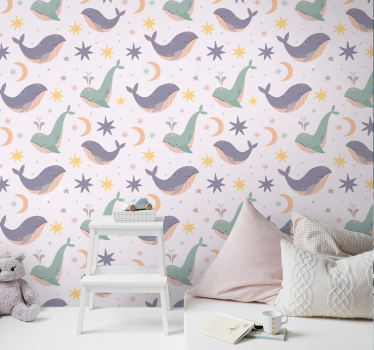 Papel mural animal patrones de ballenas caprichosas - TenVinilo