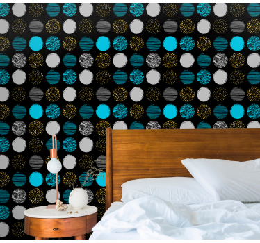 Papel pintado círculos Patrón sobre fondo negro - TenVinilo