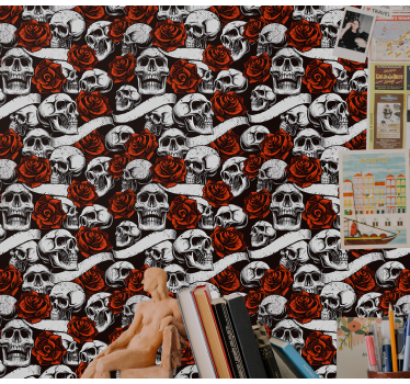 Papel pintado clásico Calaveras y rosas - TenVinilo