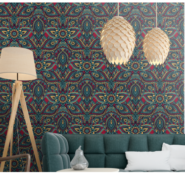 Papel mural dormitorio patrón indio rojo - TenVinilo