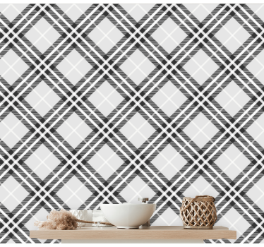 Papel pintado clásico Tartán escocés blanco y negro - TenVinilo
