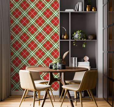 Papel pintado rayas tartán escocés rojo y verde - TenVinilo