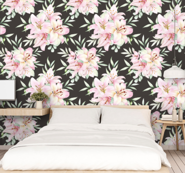 Papel pintado de flores Acuarela lirios patrón floral - TenVinilo