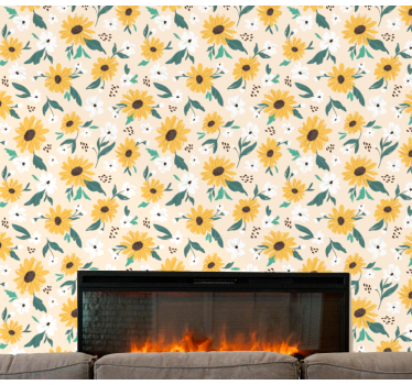 Papel pintado de flores Girasol fondo beige - TenVinilo