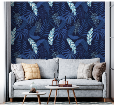 Papel pintado de flores Maranta azul y pantera - TenVinilo