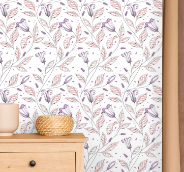 Papel mural dormitorio patrón tulipanes morados - TenVinilo