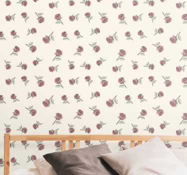 Papel pintado de flores Patrón romántico rosa vintage - TenVinilo