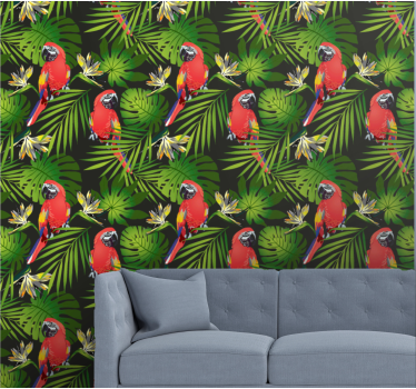 Papel pintado de loros Loros de colores en blackground gris - TenVinilo