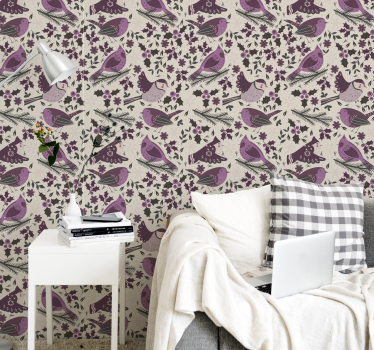 Papel pintado de pájaros tonos morados - TenVinilo