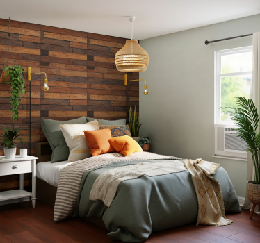 Papel mural dormitorio matrimonio listones de madera - TenVinilo