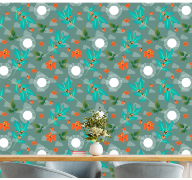 Papel mural comedor florales geométricos - TenVinilo