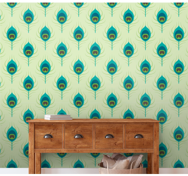 Papel pintado habitacion Pluma de pavo real moderna - TenVinilo