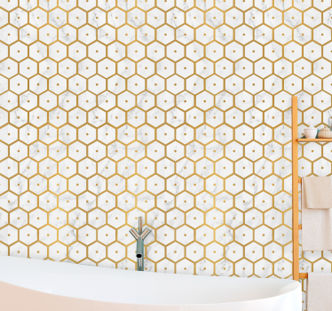 Papel pintado imitación marmol Patrón de mármol dorado hexagonal - TenVinilo