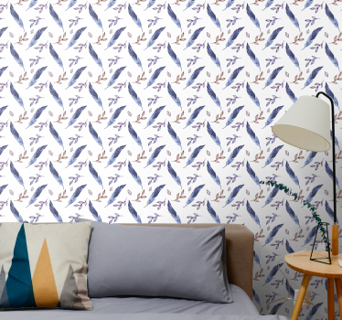Papel pintado juvenil para pared Elegante pluma de acuarela abstr - TenVinilo