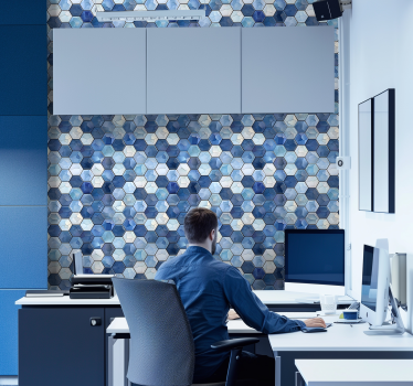 Papel mural oficinas efecto azulejos azules - TenVinilo
