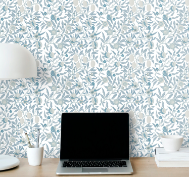 Papel pintado para baño Flores azules estilo victoriano - TenVinilo