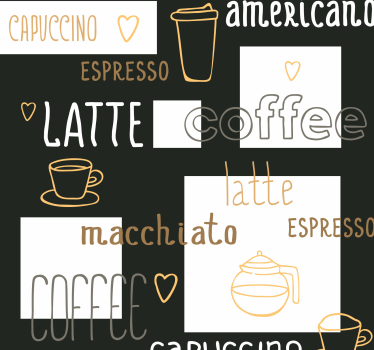 Papel pintado cocina patrón de tipos de café - TenVinilo