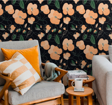 Papel pintado para salón Patrón de fauna y flora vívidos oscuros - TenVinilo