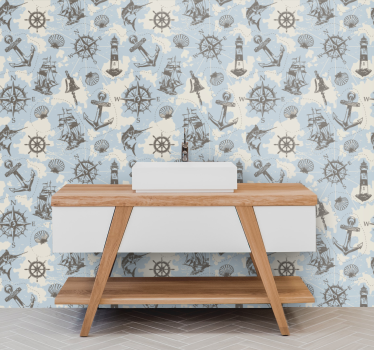 Papel pintado para salón Patrón náutico vintage - TenVinilo