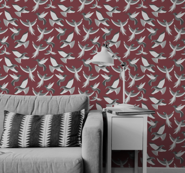 Papel pintado para salón Variedad de aves en el fondo rojo - TenVinilo