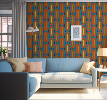 Papel pintado para salón azul redondeado retro - TenVinilo
