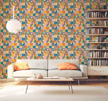 Papel pintado para salón geométrico retro - TenVinilo