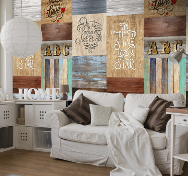 Papel pintado madera tablones con textos - TenVinilo