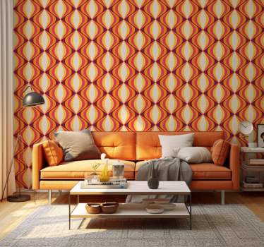 Papel pintado para salón onda naranja retro - TenVinilo