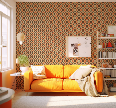 Papel pintado para salón retro naranja y marrón - TenVinilo